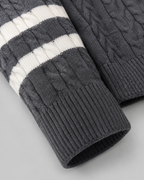 Men's Cable Knit Quarter Zip Sweater - Striped Ribbed Collar