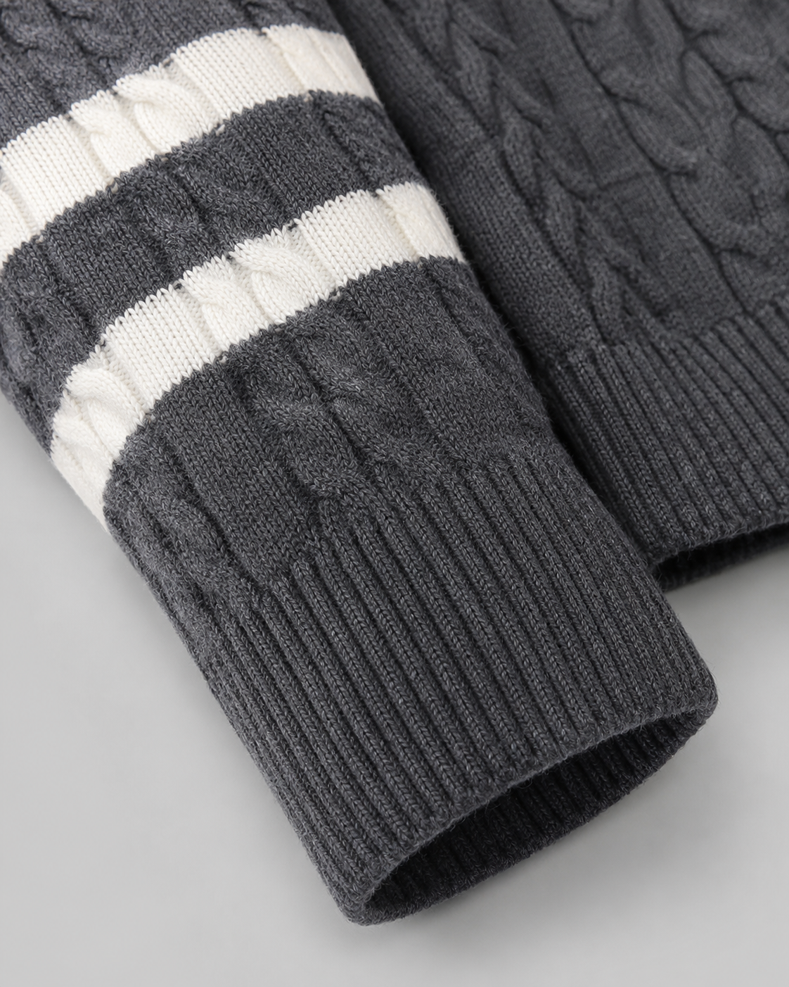 Men's Cable Knit Quarter Zip Sweater - Striped Ribbed Collar