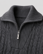 Men's Cable Knit Quarter Zip Sweater - Striped Ribbed Collar