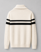 Men's Cable Knit Quarter Zip Sweater - Striped Ribbed Collar