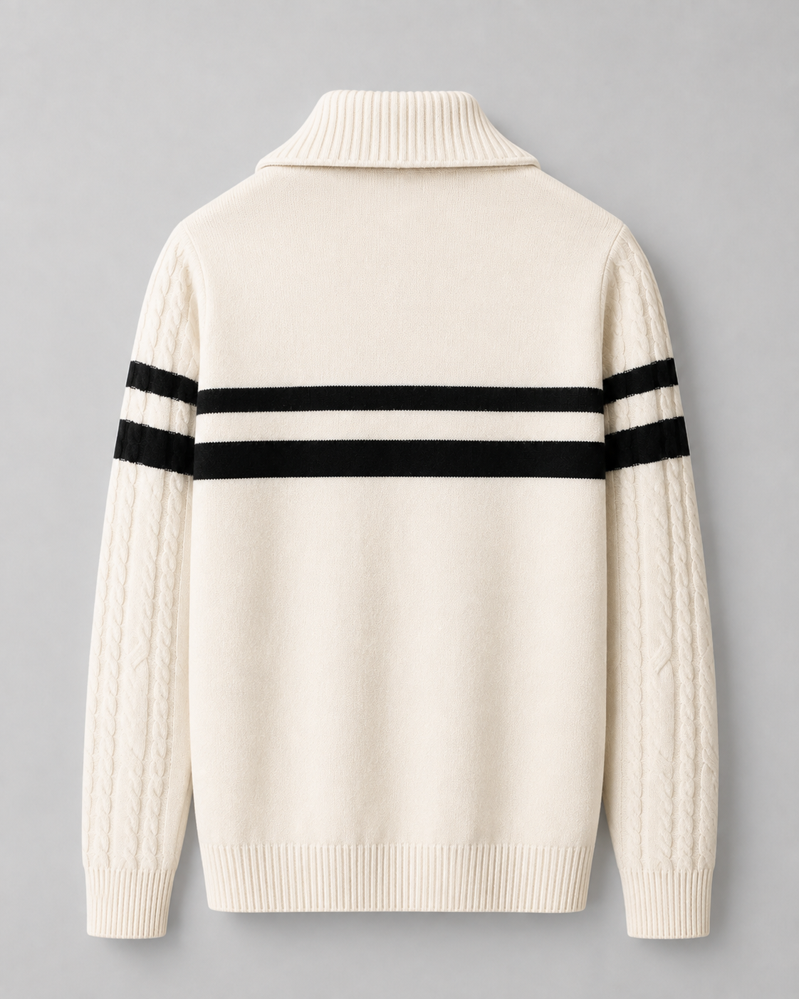 Men's Cable Knit Quarter Zip Sweater - Striped Ribbed Collar
