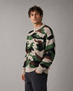 Men's Camo Knit Sweater - Relaxed Crew Neck Streetwear Fit