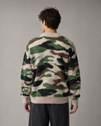 Men's Camo Knit Sweater - Relaxed Crew Neck Streetwear Fit
