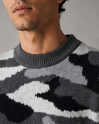 Men's Camo Knit Sweater - Relaxed Crew Neck Streetwear Fit
