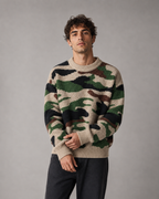 Men's Camo Knit Sweater - Relaxed Crew Neck Streetwear Fit