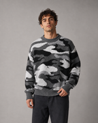 Men's Camo Knit Sweater - Relaxed Crew Neck Streetwear Fit