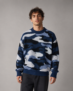 Men's Camo Knit Sweater - Relaxed Crew Neck Streetwear Fit