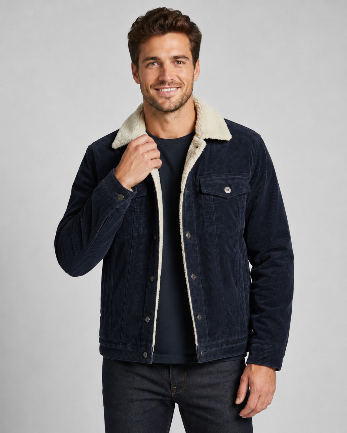 Men's Corduroy Trucker Jacket - Sherpa Collar Regular Fit