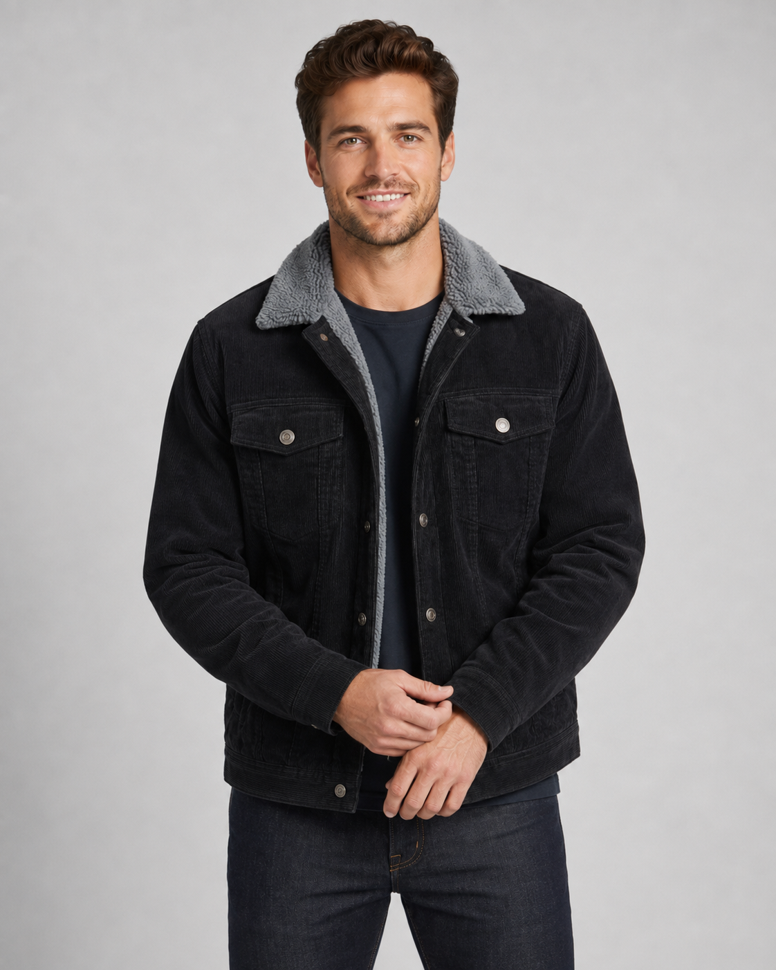 Men's Corduroy Trucker Jacket - Sherpa Collar Regular Fit