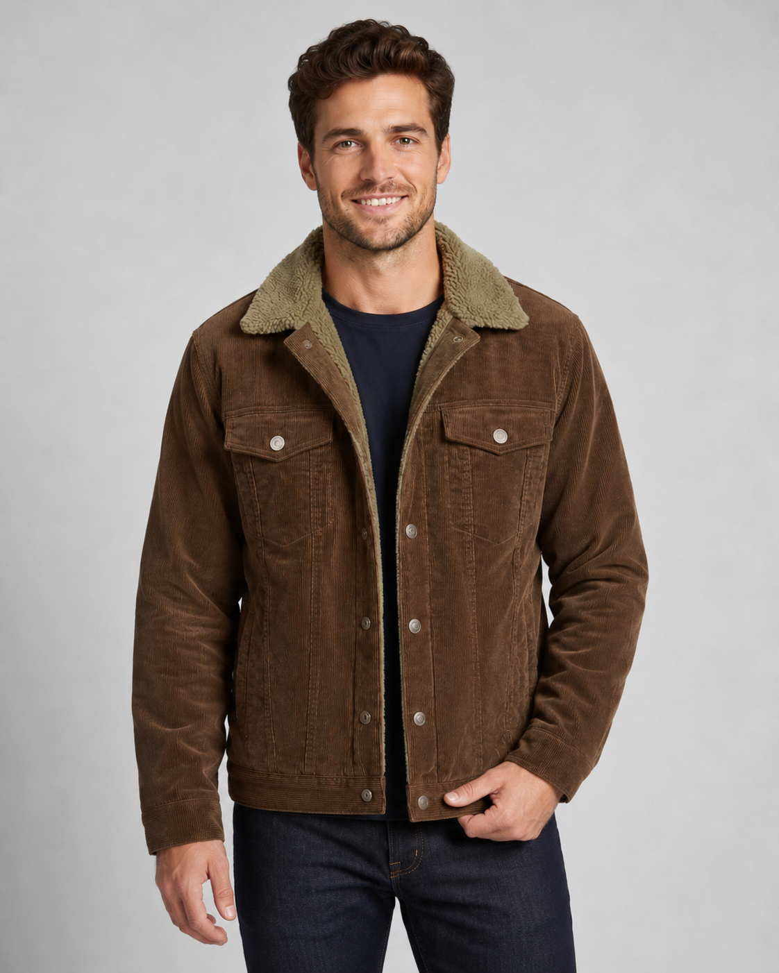 Men's Corduroy Trucker Jacket - Sherpa Collar Regular Fit