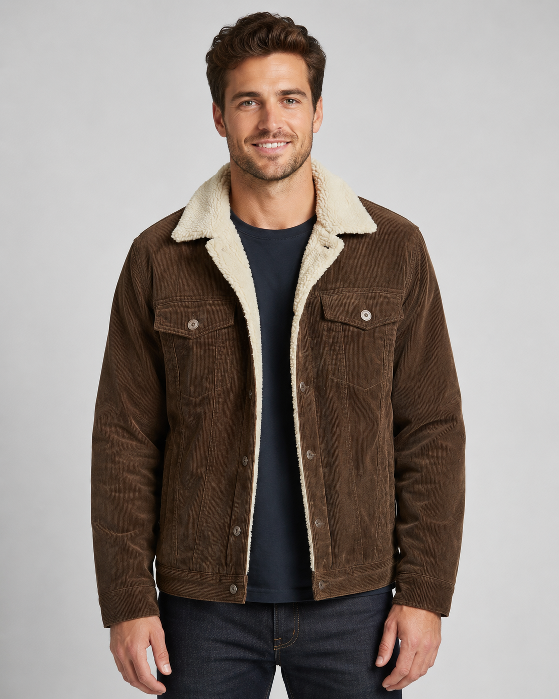 Men's Corduroy Trucker Jacket - Sherpa Collar Regular Fit