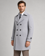 Men's Double-Breasted Long Overcoat - Wide Lapel Tailored Fit