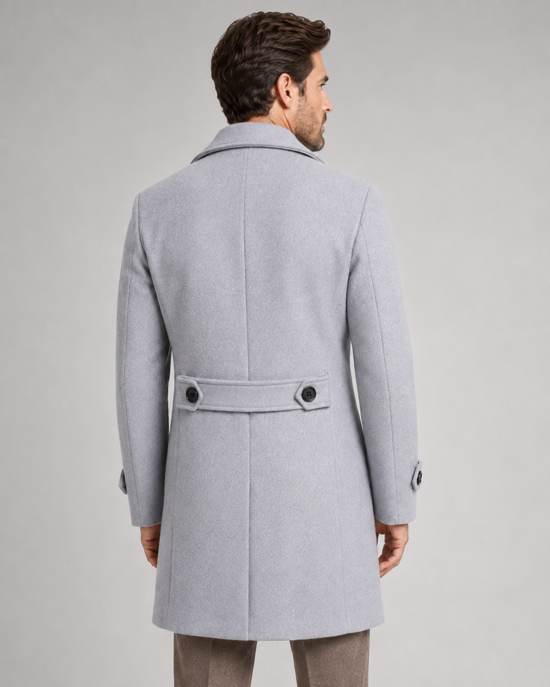 Men's Double-Breasted Long Overcoat - Wide Lapel Tailored Fit