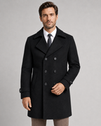 Men's Double-Breasted Long Overcoat - Wide Lapel Tailored Fit