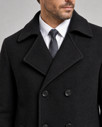 Men's Double-Breasted Long Overcoat - Wide Lapel Tailored Fit