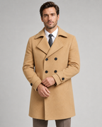 Men's Double-Breasted Long Overcoat - Wide Lapel Tailored Fit