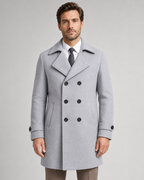 Men's Double-Breasted Long Overcoat - Wide Lapel Tailored Fit