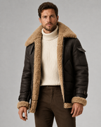 Men's Shearling-Lined Faux Leather Aviator Jacket