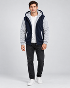 Men's Fleece-Lined Hooded Zip Jacket – Contrast Sleeve Regular Fit