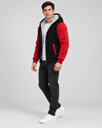 Men's Fleece-Lined Hooded Zip Jacket – Contrast Sleeve Regular Fit