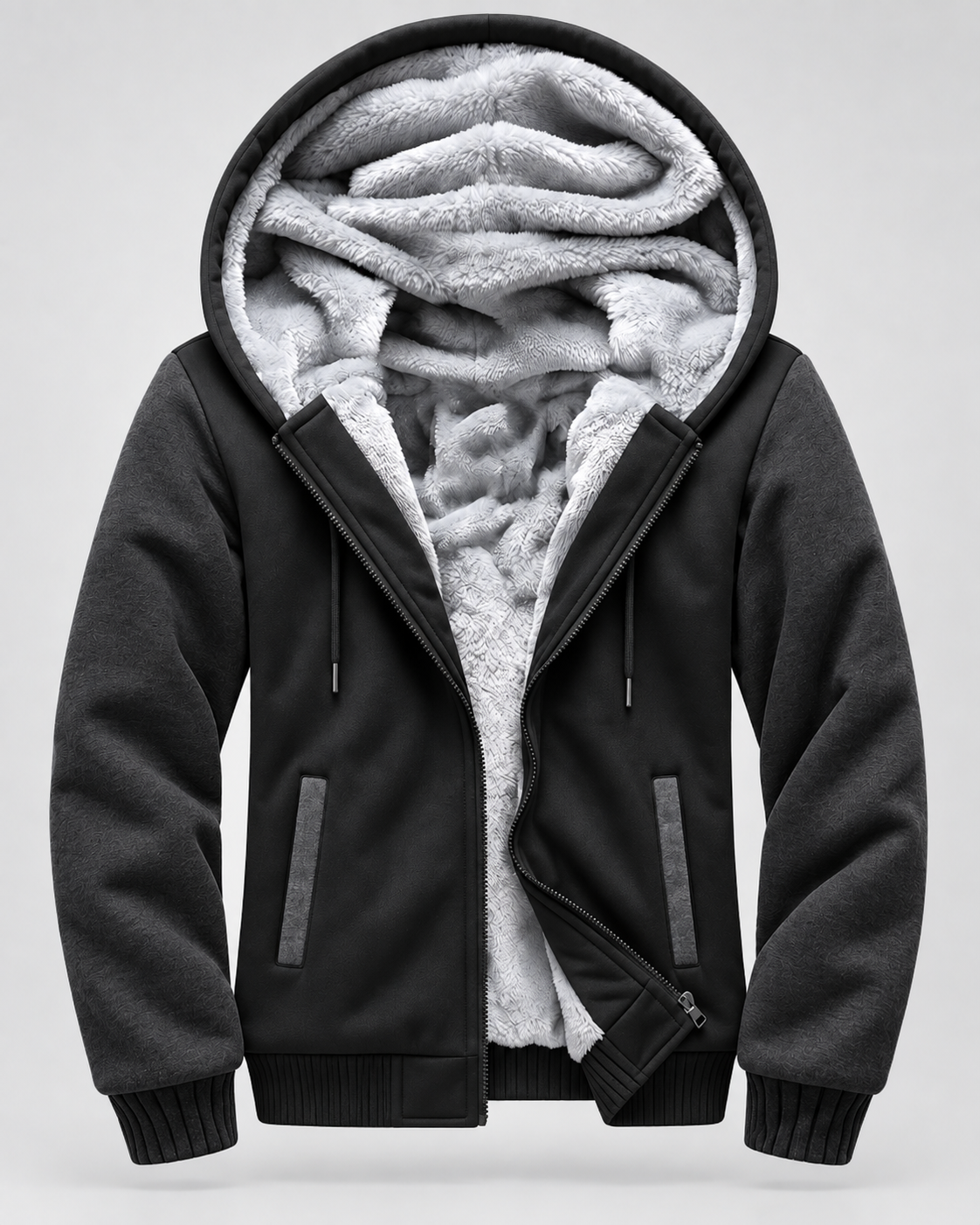 Men's Fleece-Lined Hooded Zip Jacket – Contrast Sleeve Regular Fit