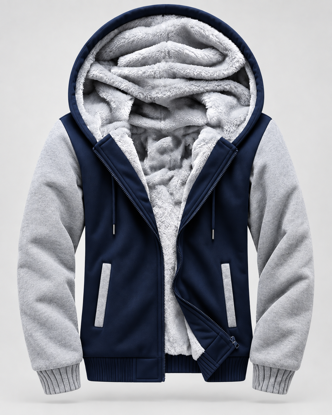 Men's Fleece-Lined Hooded Zip Jacket – Contrast Sleeve Regular Fit