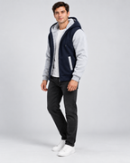 Men's Fleece-Lined Hooded Zip Jacket – Contrast Sleeve Regular Fit