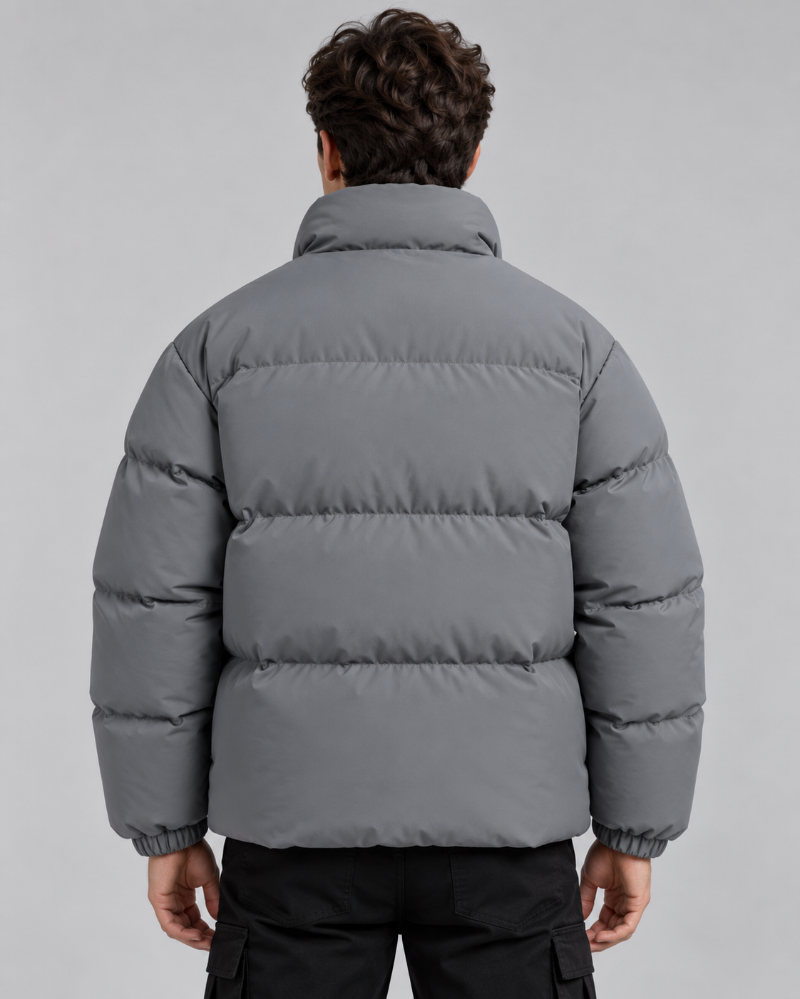 Men's Fleece-Lined Puffer Jacket - High Collar Zip Front