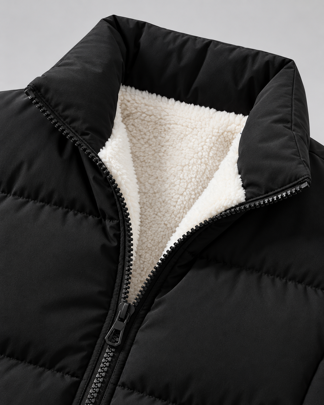 Men's Fleece-Lined Puffer Jacket - High Collar Zip Front