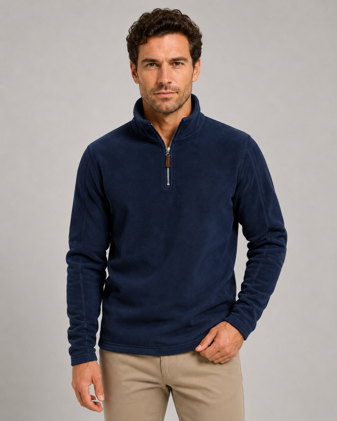 Men's Fleece Quarter Zip Pullover - Stand Collar Regular Fit