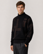 Men's Fluffy Knit Sweater - Geometric Funnel Neck Relaxed Fit