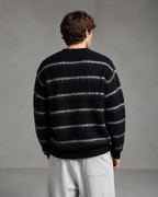 Men's Fuzzy Striped Knit Sweater - Relaxed Boxy Streetwear Fit