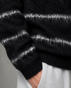 Men's Fuzzy Striped Knit Sweater - Relaxed Boxy Streetwear Fit