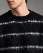 Men's Fuzzy Striped Knit Sweater - Relaxed Boxy Streetwear Fit