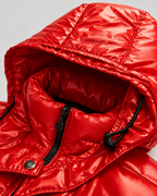Men's Glossy Hooded Puffer Jacket - Quilted Hip-Length Zip-Up