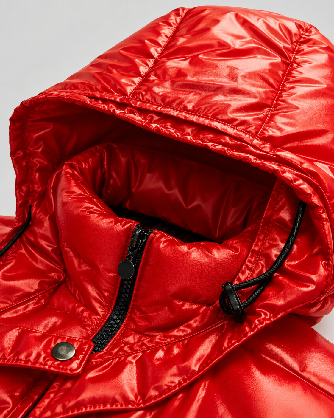 Men's Glossy Hooded Puffer Jacket - Quilted Hip-Length Zip-Up