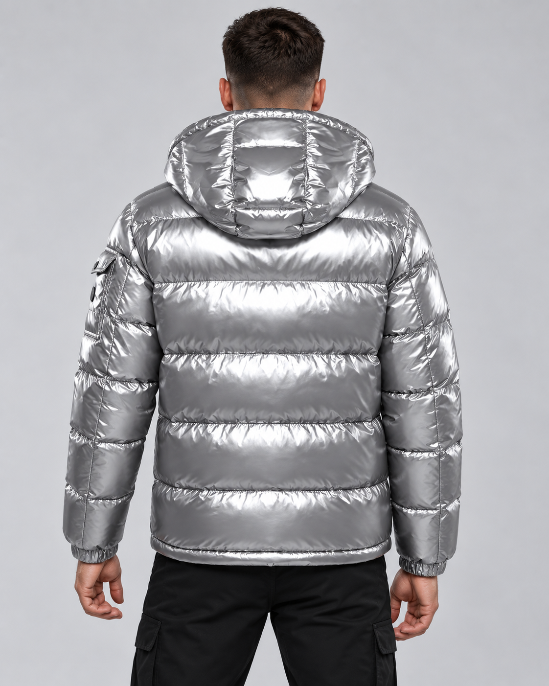 Men's Glossy Hooded Puffer Jacket - Quilted Hip-Length Zip-Up