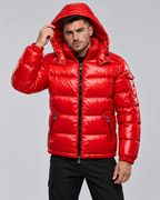 Men's Glossy Hooded Puffer Jacket - Quilted Hip-Length Zip-Up