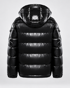 Men's Glossy Hooded Puffer Jacket - Quilted Hip-Length Zip-Up