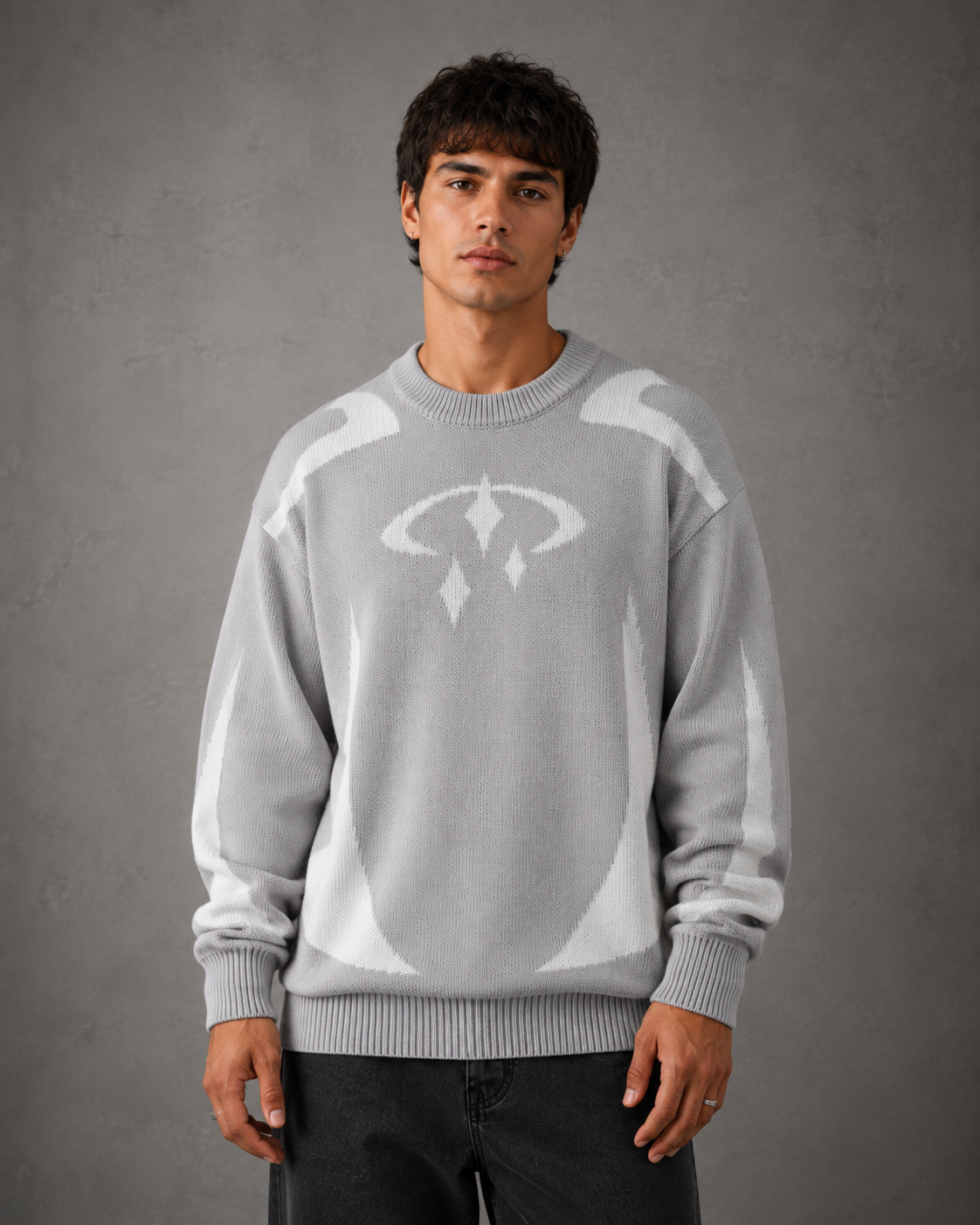 Men's Graphic Knit Sweater - Relaxed Crew Neck Streetwear Fit