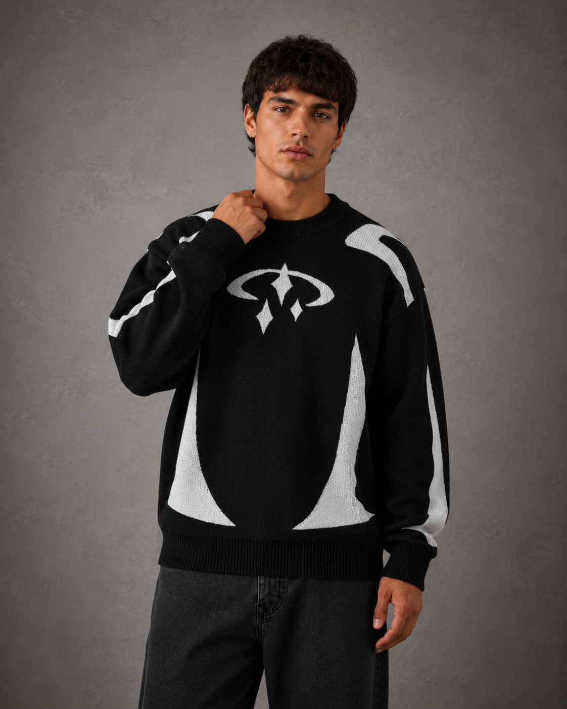 Men's Graphic Knit Sweater - Relaxed Crew Neck Streetwear Fit