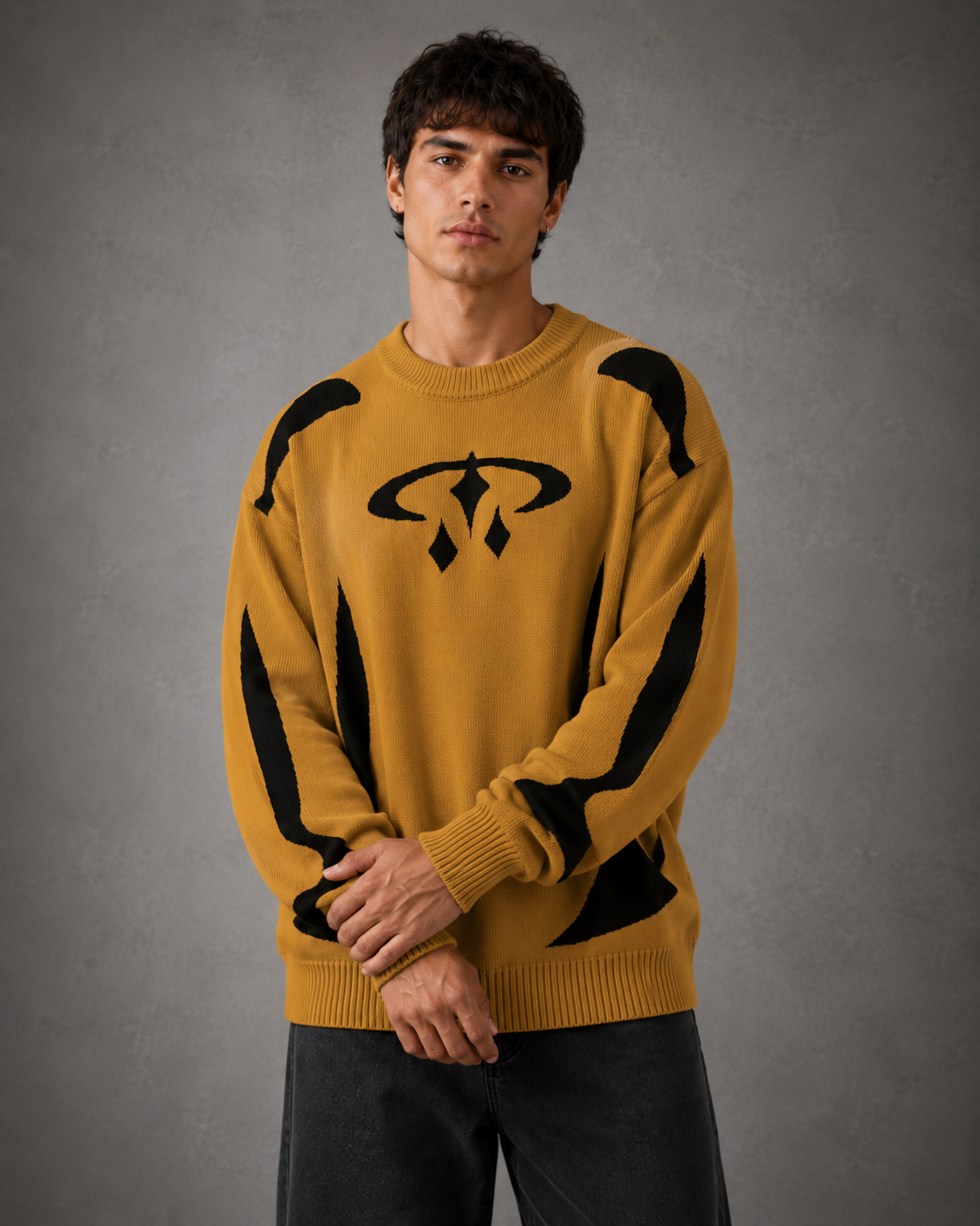 Men's Graphic Knit Sweater - Relaxed Crew Neck Streetwear Fit