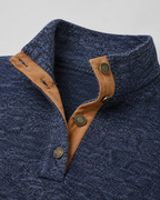 Men's Heathered Button Neck Sweater - Stand Collar Elbow Patches