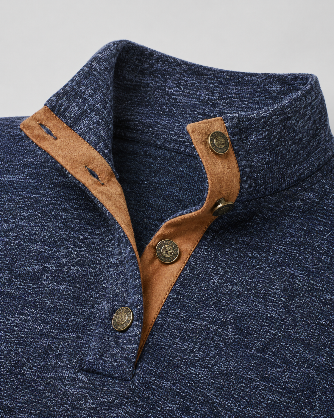 Men's Heathered Button Neck Sweater - Stand Collar Elbow Patches