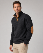 Men's Heathered Button Neck Sweater - Stand Collar Elbow Patches