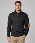 Men's Heathered Button Neck Sweater - Stand Collar Elbow Patches