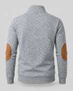 Men's Heathered Button Neck Sweater - Stand Collar Elbow Patches
