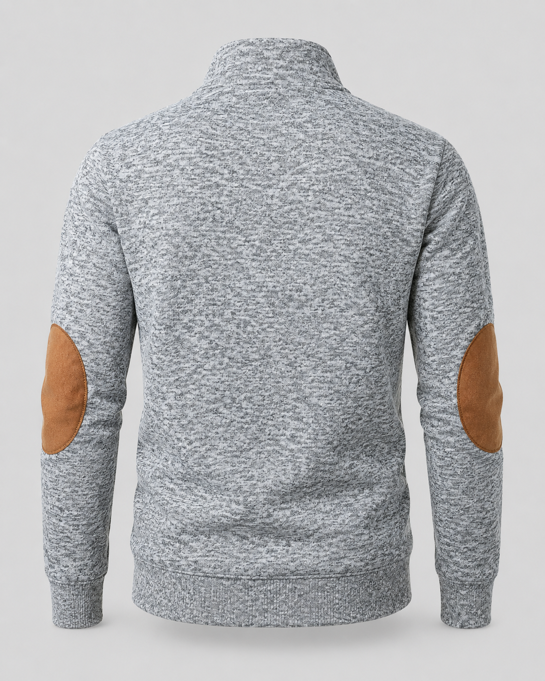 Men's Heathered Button Neck Sweater - Stand Collar Elbow Patches