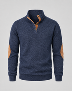 Men's Heathered Button Neck Sweater - Stand Collar Elbow Patches