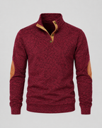 Men's Heathered Button Neck Sweater - Stand Collar Elbow Patches